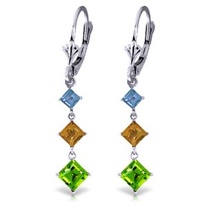 ALARRI 4.8 Carat 14K Solid White Gold Chandelier Earrings Blue Topaz, Citrine Peridot