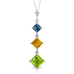 ALARRI 2.4 Carat 14K Solid White Gold Necklace Blue Topaz, Citrine Peridot