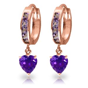 ALARRI 4.1 CTW 14K Solid Rose Gold Hoop Amethyst Heartdrop Earrings