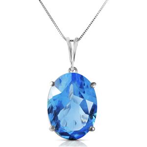 ALARRI 8 Carat 14K Solid White Gold Necklace Oval Blue Topaz