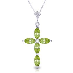 ALARRI 1.23 Carat 14K Solid White Gold Necklace Natural Diamond Peridot