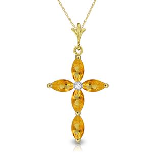 ALARRI 1.23 Carat 14K Solid Gold Necklace Natural Diamond Citrine