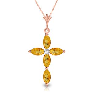 ALARRI 1.23 Carat 14K Solid Rose Gold Necklace Natural Diamond Citrine