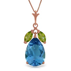 ALARRI 14K Solid Rose Gold Necklace w/ Blue Topaz & Peridots