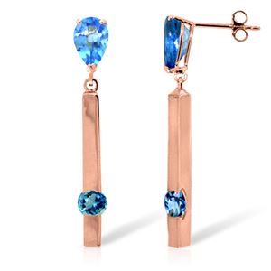 ALARRI 4.25 Carat 14K Solid Rose Gold Drop Bar Earrings Blue Topaz