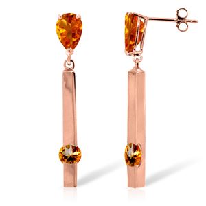 ALARRI 4.25 CTW 14K Solid Rose Gold Bar Earrings Citrine