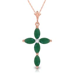 ALARRI 1.65 Carat 14K Solid Rose Gold Necklace Natural Diamond Emerald