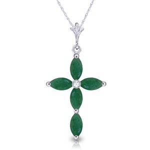 ALARRI 1.65 Carat 14K Solid White Gold Necklace Natural Diamond Emerald