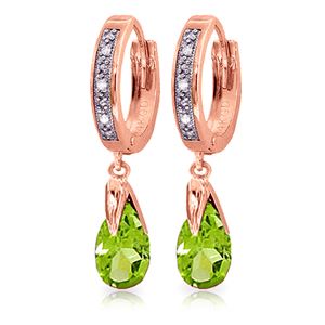 ALARRI 2.53 Carat 14K Solid Rose Gold Diamond Pear Peridot Drop Hoops