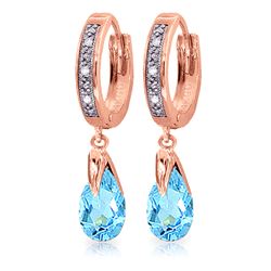 ALARRI 2.53 CTW 14K Solid Rose Gold Diamond Oval Blue Topaz Drop Hoops