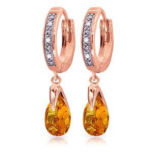 ALARRI 2.53 Carat 14K Solid Rose Gold Hoop Earrings Diamond Citrine