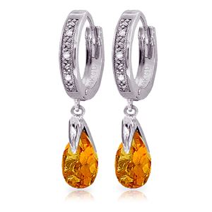 ALARRI 2.53 Carat 14K Solid White Gold Hoop Earrings Diamond Citrine