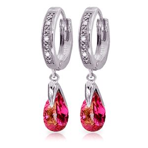 ALARRI 2.53 Carat 14K Solid White Gold Hoop Earrings Diamond Pink Topaz