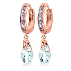 ALARRI 2.53 Carat 14K Solid Rose Gold Hoop Earrings Diamond Aquamarine