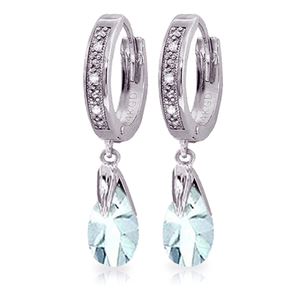 ALARRI 2.53 Carat 14K Solid White Gold Hoop Earrings Diamond Aquamarine