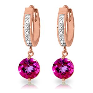 ALARRI 3.28 Carat 14K Solid Rose Gold Diamond Round Pink Topaz Drop Hoops