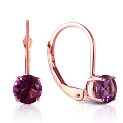 ALARRI 1.2 CTW 14K Solid Rose Gold Solitaire Amethyst Leverback Earrings