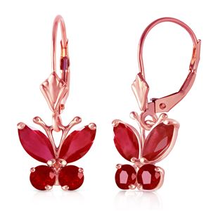 ALARRI 1.24 Carat 14K Solid Rose Gold Butterfly Earrings Natural Ruby