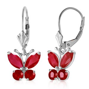 ALARRI 1.24 Carat 14K Solid White Gold Butterfly Earrings Natural Ruby
