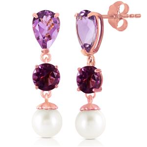 ALARRI 10.5 Carat 14K Solid Rose Gold Chandelier Earrings Amethyst Pearl