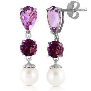 ALARRI 10.5 CTW 14K Solid White Gold Chandelier Earrings Amethyst Pearl