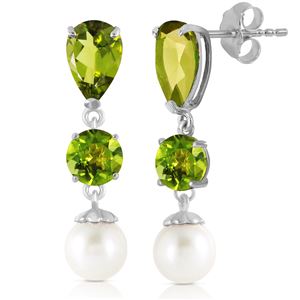 ALARRI 10.5 Carat 14K Solid White Gold Chandelier Earrings Peridot Pearl