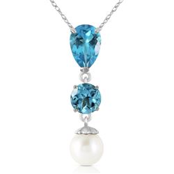 ALARRI 5.25 Carat 14K Solid White Gold Piece Of Heaven Blue Topaz Pearl Necklace