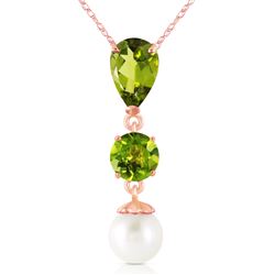 ALARRI 5.25 Carat 14K Solid Rose Gold Necklace Peridot Pearl