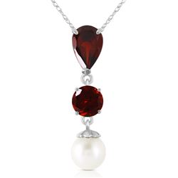 ALARRI 5.25 Carat 14K Solid White Gold Necklace Garnet Pearl