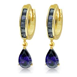 ALARRI 4.55 CTW 14K Solid Gold Hoop Huggie Earrings Sapphire