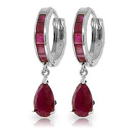 ALARRI 4.8 CTW 14K Solid White Gold Hoop Huggie Earrings Ruby