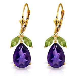 ALARRI 13 Carat 14K Solid Gold Leverback Earrings Peridot Amethyst