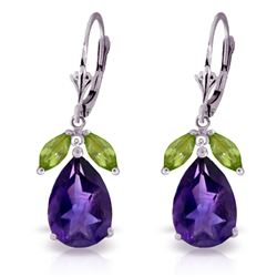 ALARRI 13 CTW 14K Solid White Gold Leverback Earrings Peridot Amethyst