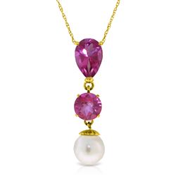 ALARRI 5.25 Carat 14K Solid Gold Necklace Pink Topaz Pearl