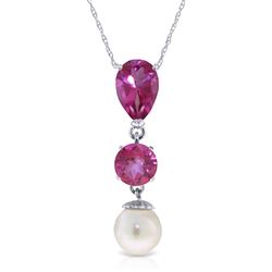 ALARRI 5.25 CTW 14K Solid White Gold Necklace Pink Topaz Pearl