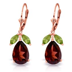 ALARRI 13 Carat 14K Solid Rose Gold Leverback Earrings Peridot Garnet