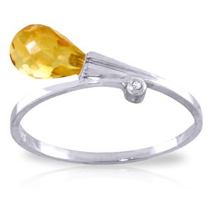 ALARRI 1.51 Carat 14K Solid White Gold Ring Diamond Briolette Citrine