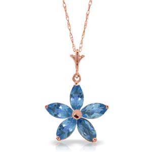 ALARRI 14K Solid Rose Gold Necklace w/ Natural Blue Topaz