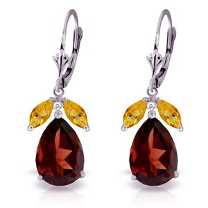 ALARRI 13 Carat 14K Solid White Gold Leverback Earrings Citrine Garnet