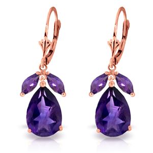 ALARRI 13 Carat 14K Solid Rose Gold Leverback Earrings Natural Amethyst