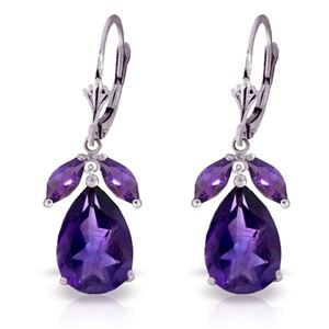 ALARRI 13 CTW 14K Solid White Gold Leverback Earrings Natural Amethyst