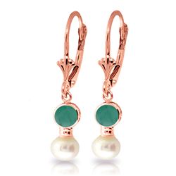 ALARRI 5.2 CTW 14K Solid Rose Gold Leverback Earrings Pearl Emerald