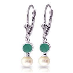 ALARRI 5.2 Carat 14K Solid White Gold Leverback Earrings Pearl Emerald