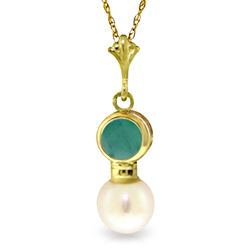 ALARRI 2.48 Carat 14K Solid Gold Necklace Emerald Pearl