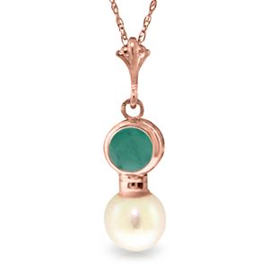 ALARRI 14K Solid Rose Gold Necklace w/ Emerald & Pearl