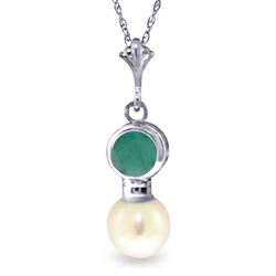 ALARRI 2.48 Carat 14K Solid White Gold Necklace Emerald Pearl
