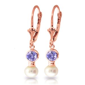 ALARRI 5.2 Carat 14K Solid Rose Gold Leverback Earrings Pearl Tanzanite