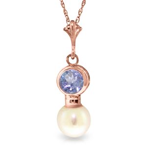 ALARRI 14K Solid Rose Gold Necklace w/ Tanzanite & Pearl