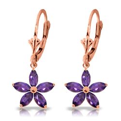 ALARRI 2.8 CTW 14K Solid Rose Gold Leverback Earrings Natural Amethyst