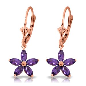 ALARRI 2.8 CTW 14K Solid Rose Gold Leverback Earrings Natural Amethyst